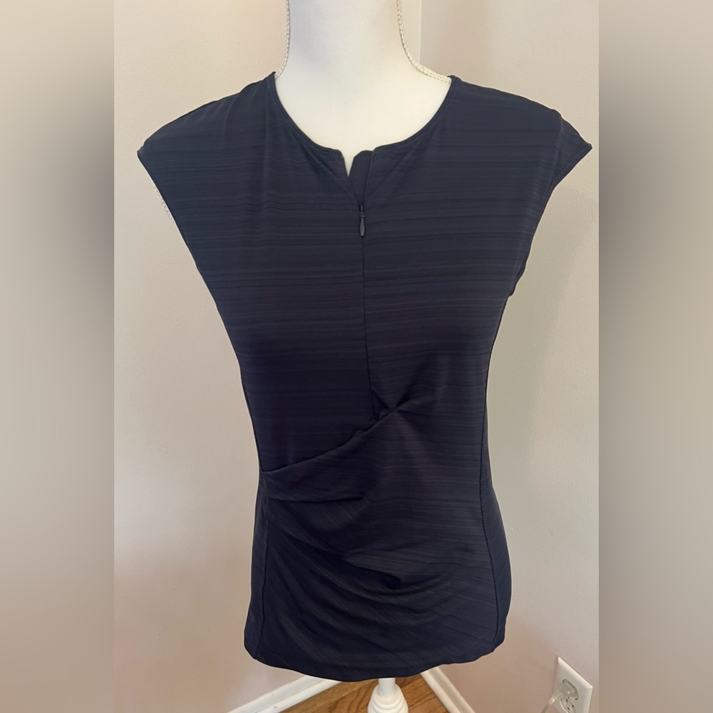 Athleta Navy Fitted Polo Shirt with Cap Sleeves